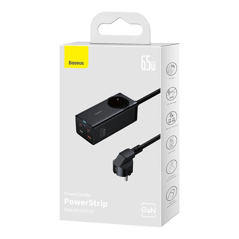 Įkroviklis Baseus GaN3 Pro Desktop Powerstrip AC/2xType-C/2xUSB 65W juodas PSZM000901