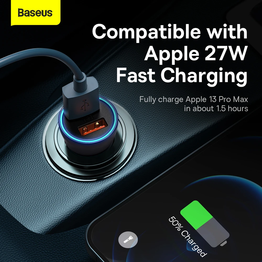 Baseus Golden Contactor Max automobilinis įkroviklis, 2x USB, 60W (pilka)