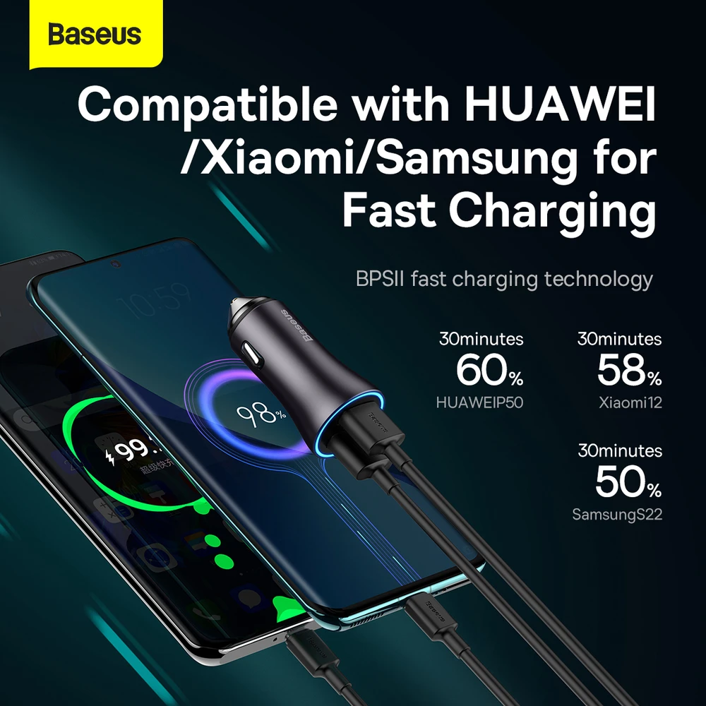 Baseus Golden Contactor Max automobilinis įkroviklis, 2x USB, 60W (pilka)