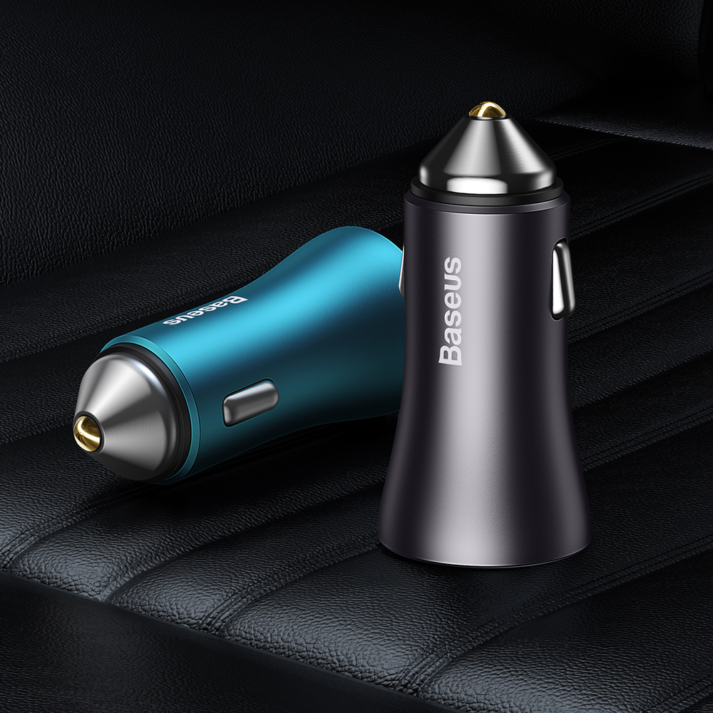 Automobilinis įkroviklis Baseus Golden Contactor Max USB + USB-C 60W - pilkas