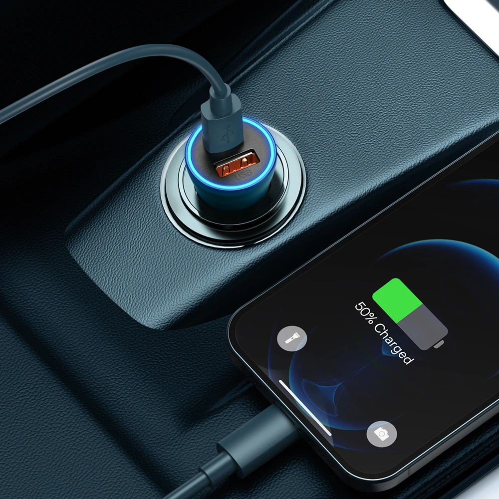 Baseus Golden Contactor Max greitasis automobilinis įkroviklis USB + C tipo USB 60 W, mėlynas (CGJM000103)