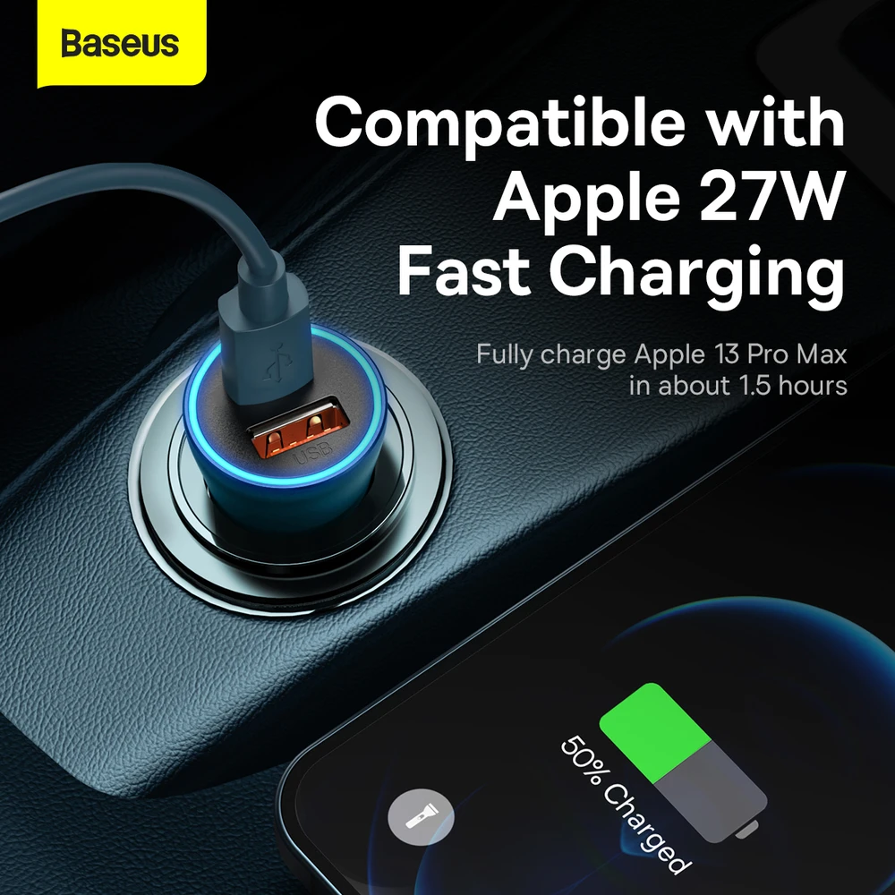 Baseus Golden Contactor Max greitasis automobilinis įkroviklis USB + C tipo USB 60 W, mėlynas (CGJM000103)