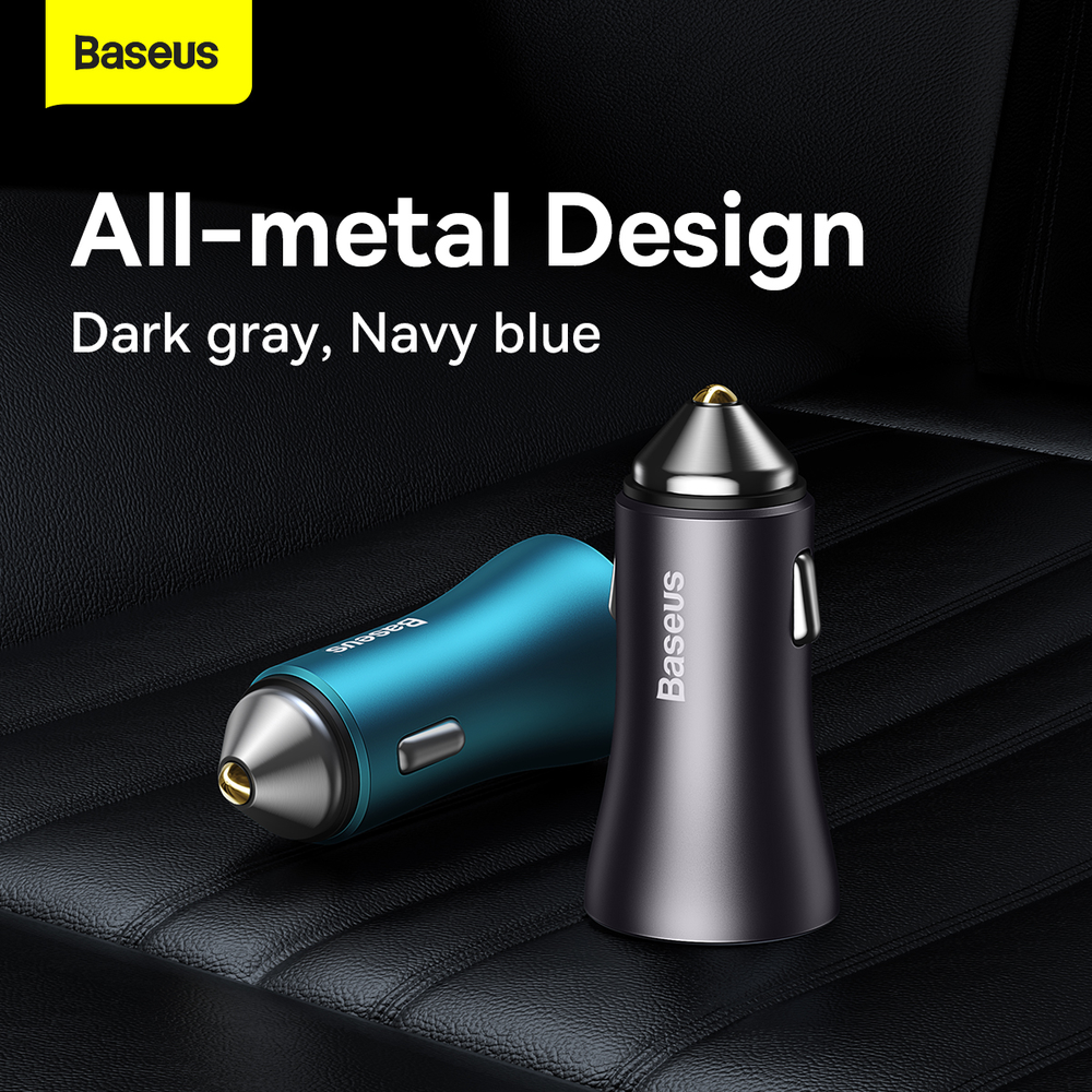 Automobilinis įkroviklis Baseus Golden Contactor Max USB + USB-C 60W - pilkas