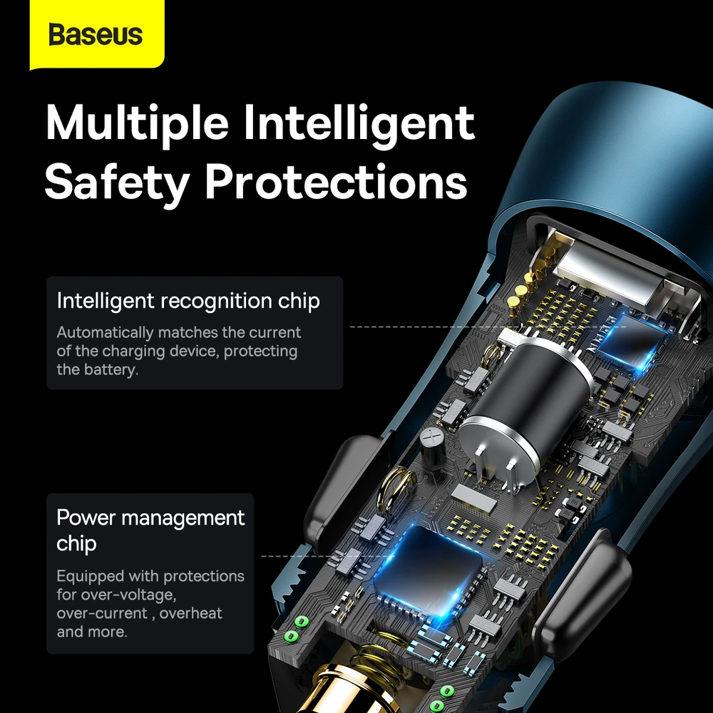Baseus Golden Contactor Max greitasis automobilinis įkroviklis USB + C tipo USB 60 W, mėlynas (CGJM000103)