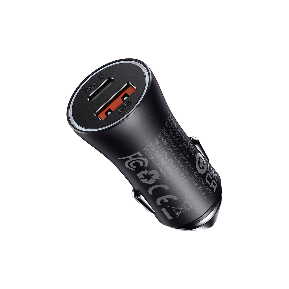 Automobilinis įkroviklis Baseus Golden Contactor Max USB + USB-C 60W - pilkas