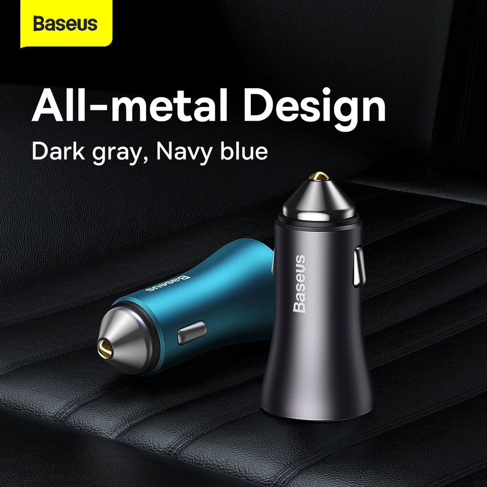 Baseus Golden Contactor Max automobilinis įkroviklis, 2x USB, 60W (pilka)