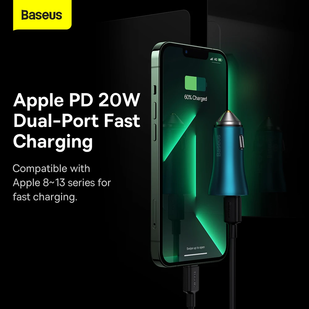 Baseus Golden Contactor Pro automobilinis įkroviklis 2x USB-C 40W - mėlynas
