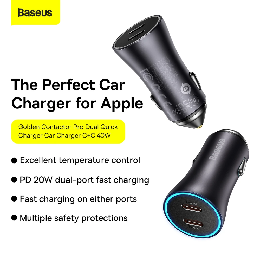 Baseus Golden Contactor Pro automobilinis įkroviklis 2x USB-C 40W - Tamsiai pilka