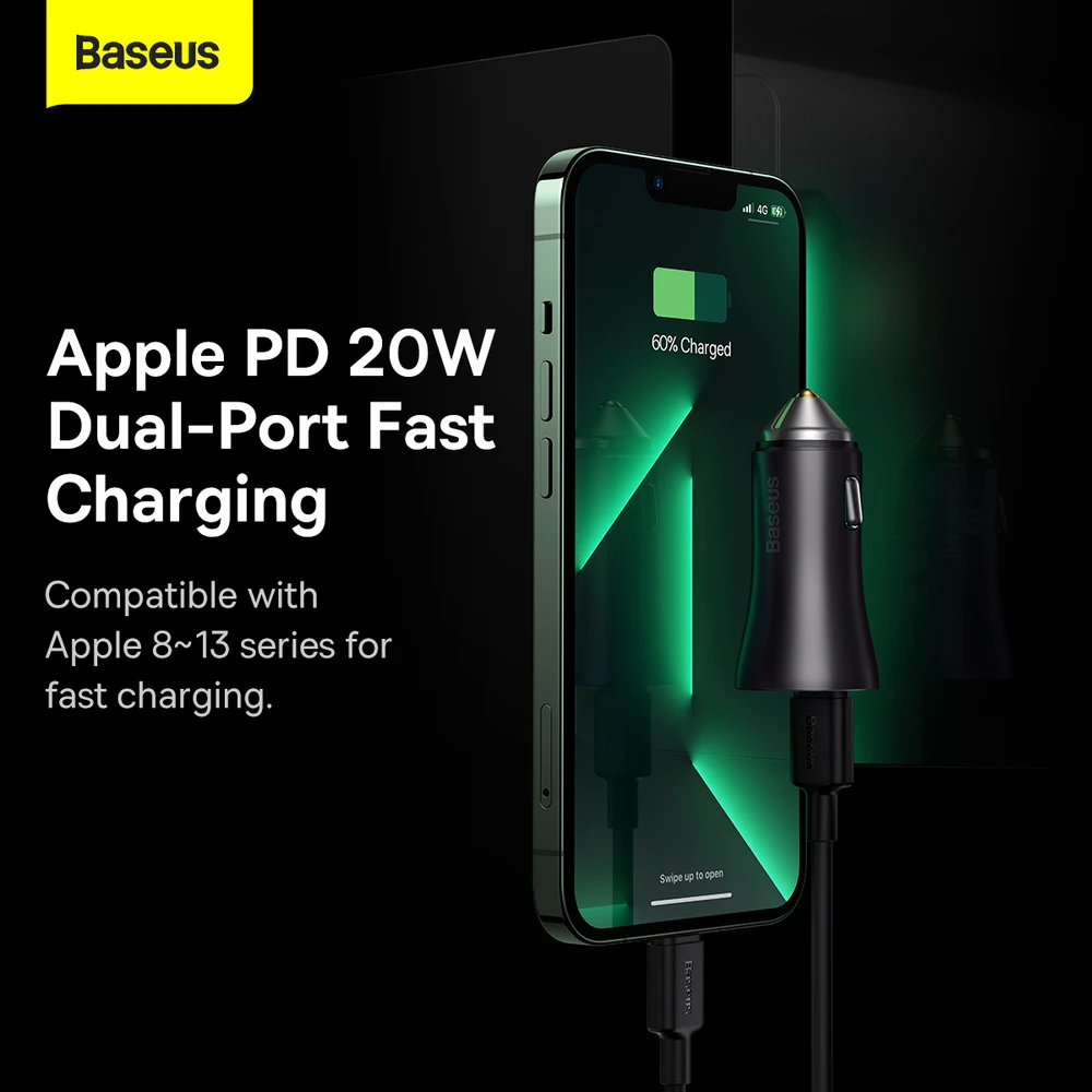 Baseus Golden Contactor Pro automobilinis įkroviklis 2x USB-C 40W - Tamsiai pilka