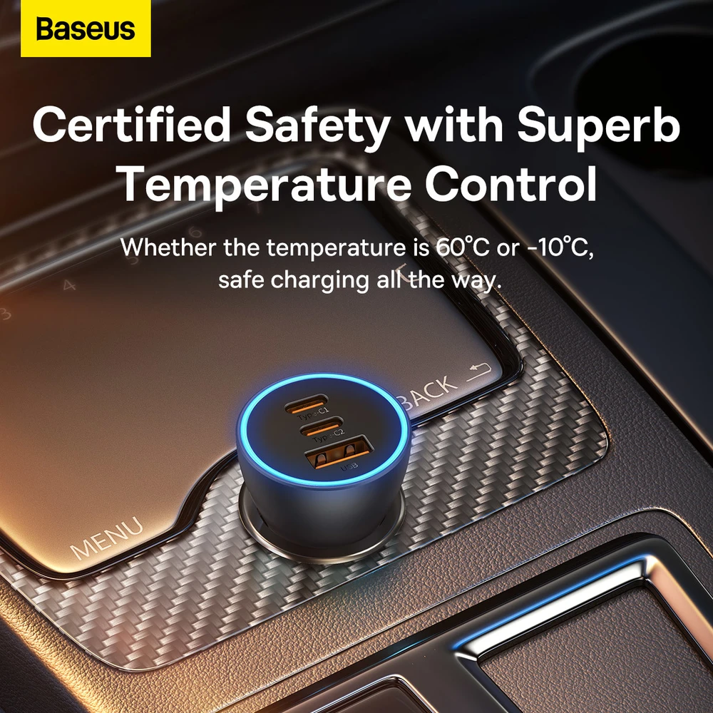 Baseus Automobilinis įkroviklis 12-24V 65W USB + 2xUSB-C QC4+ PD3.0, pilkas