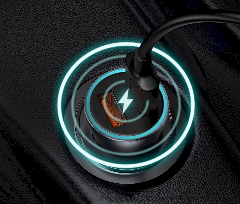 Baseus Automobilinis įkroviklis 40W 12-24V 2xUSB QC4.0 SCP FCP AFC su USB-C 1m laidu, pilkas