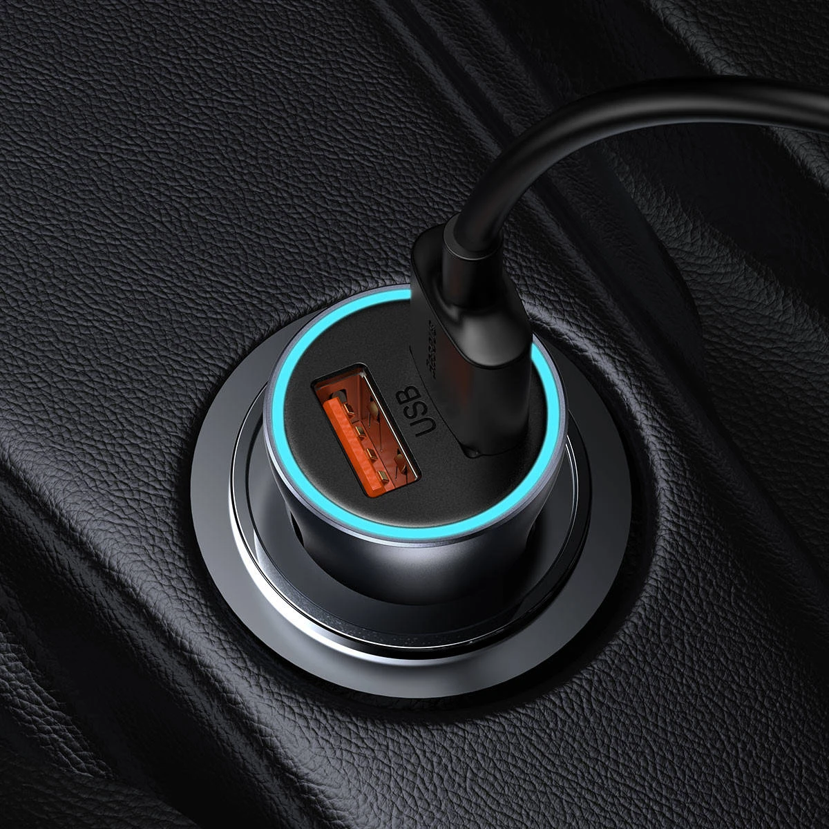 Baseus Automobilinis įkroviklis 40W 12-24V 2xUSB QC4.0 SCP FCP AFC su USB-C 1m laidu, pilkas