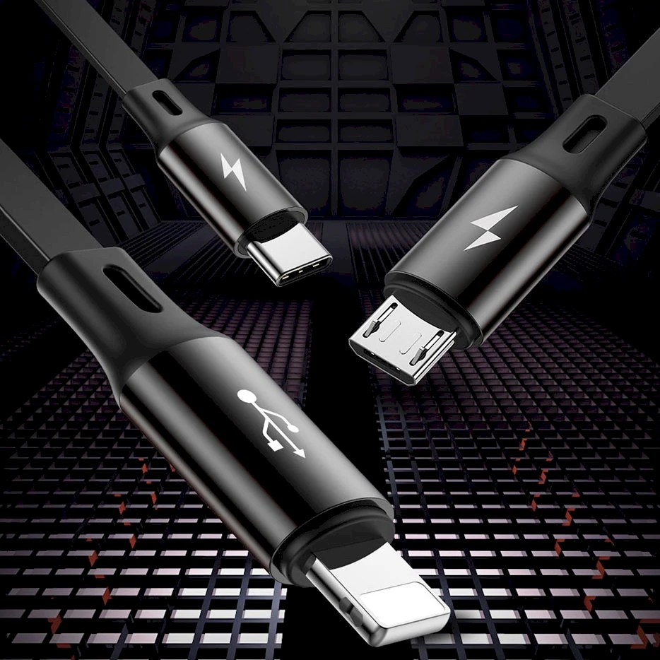 USB kabelis Baseus Golden Loop Three-in-One Micro+Lightning+Type-C 3.5A 1.2m juodas CAMLT-JH01