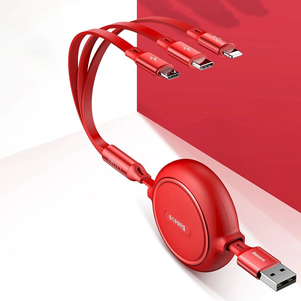 USB kabelis Baseus Golden Loop Three-in-One Micro+Lightning+Type-C 3.5A 1.2m juodas CAMLT-JH01