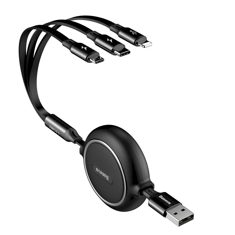 USB kabelis Baseus Golden Loop Three-in-One Micro+Lightning+Type-C 3.5A 1.2m juodas CAMLT-JH01