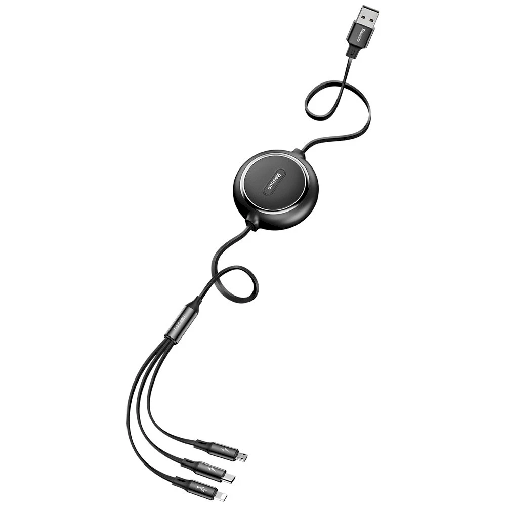 USB kabelis Baseus Golden Loop Three-in-One Micro+Lightning+Type-C 3.5A 1.2m juodas CAMLT-JH01