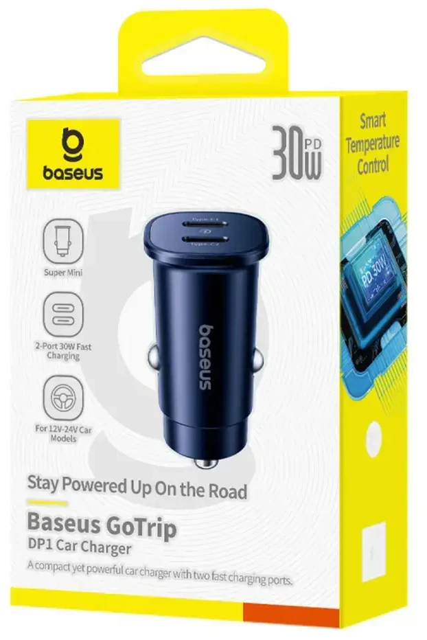 Baseus GoTrip automobilio įkroviklis 2x USB-C 30W Cosmic Juodas