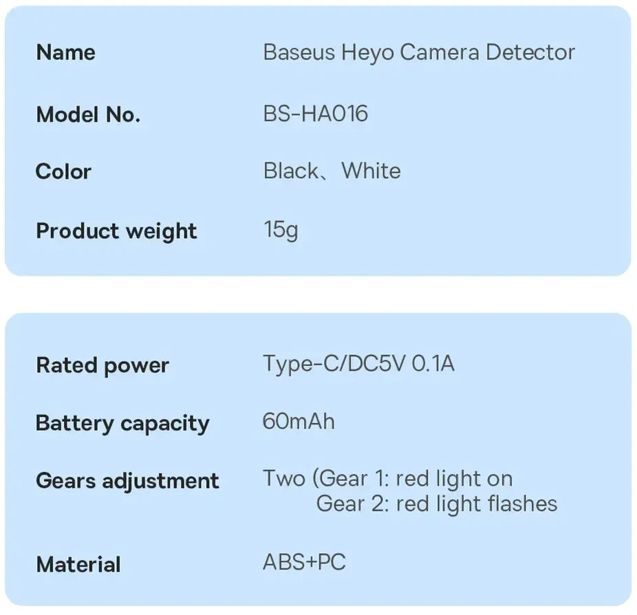 Baseus Heyo paslėptos kameros detektorius (baltas)