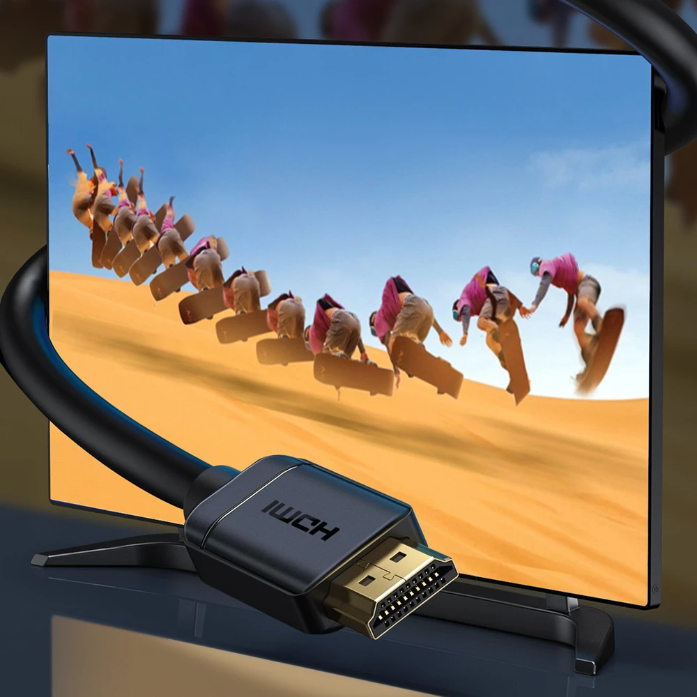 Baseus HDMI 2.0 kabelio jungtis su 4K vaizdo transliacijos pavyzdžiu