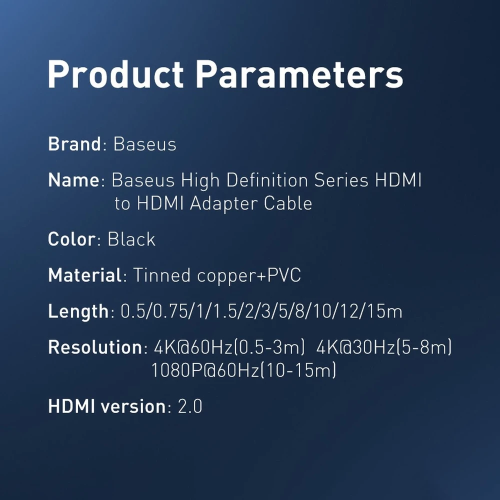 Baseus High Definition Series HDMI 2.0 kabelis 4K 60Hz 0.75m – juodas