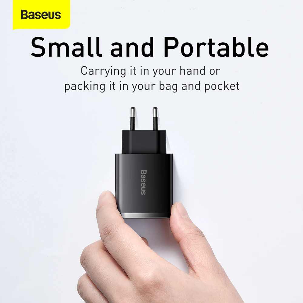 Baseus Sieninis įkroviklis 30W 2xUSB + USB-C QC3.0 PD3.0, juodas