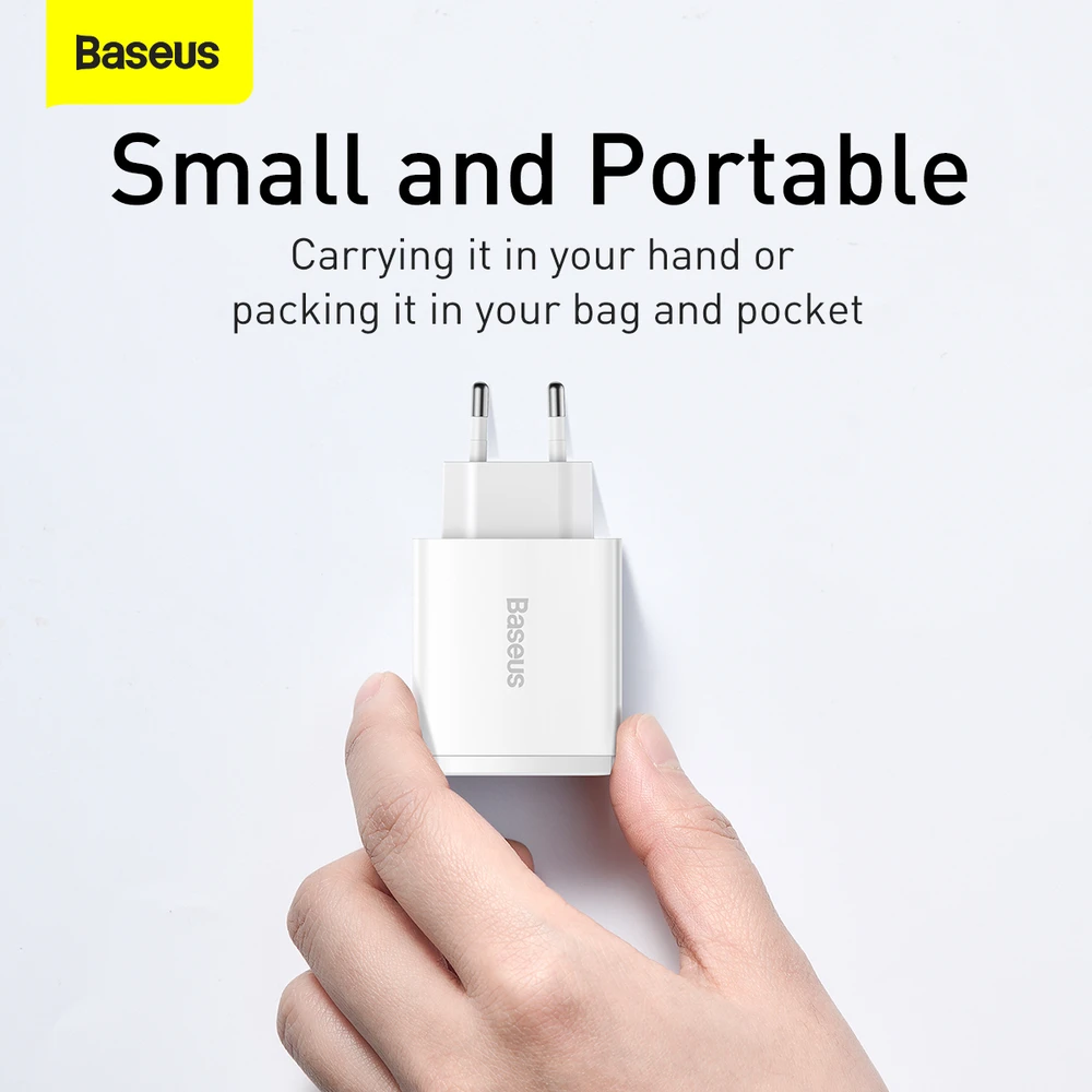 Baseus Sieninis įkroviklis 30W 2xUSB + USB-C QC3.0 PD3.0, baltas