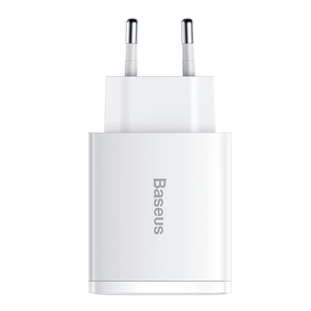 Baseus Sieninis įkroviklis 30W 2xUSB + USB-C QC3.0 PD3.0, baltas