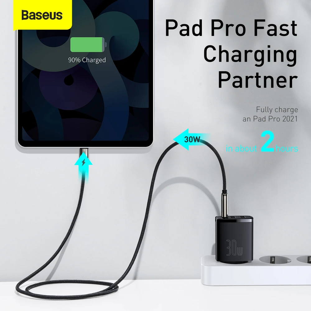 Baseus Sieninis įkroviklis 30W 2xUSB + USB-C QC3.0 PD3.0, juodas