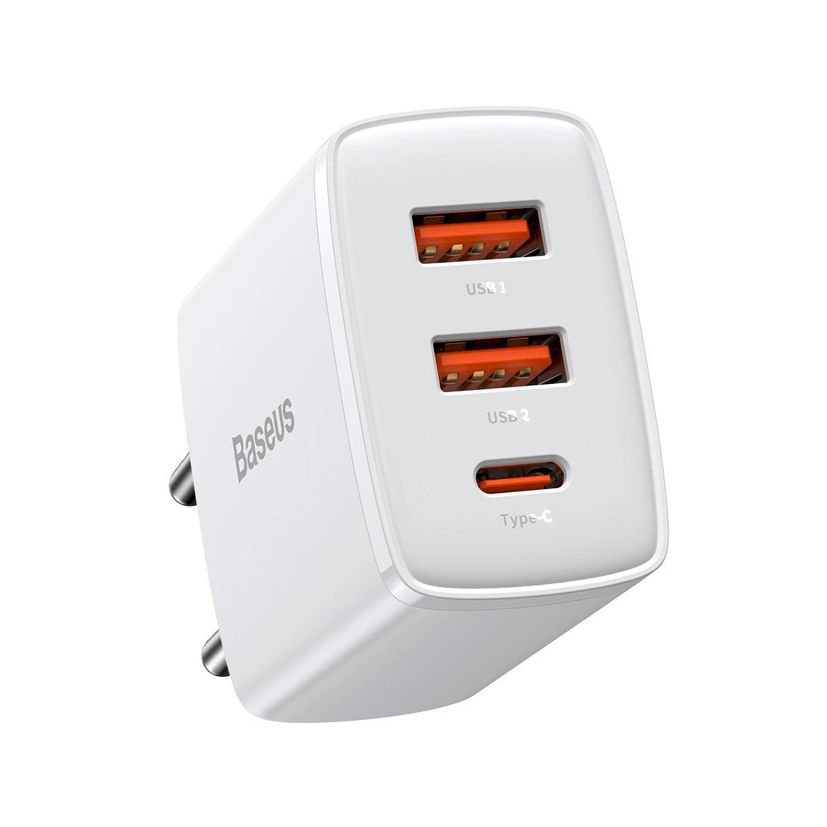Baseus Sieninis įkroviklis 30W 2xUSB + USB-C QC3.0 PD3.0, baltas