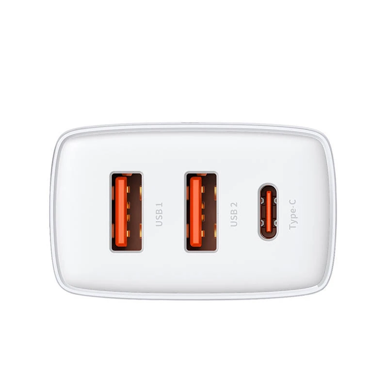 Baseus Sieninis įkroviklis 30W 2xUSB + USB-C QC3.0 PD3.0, baltas