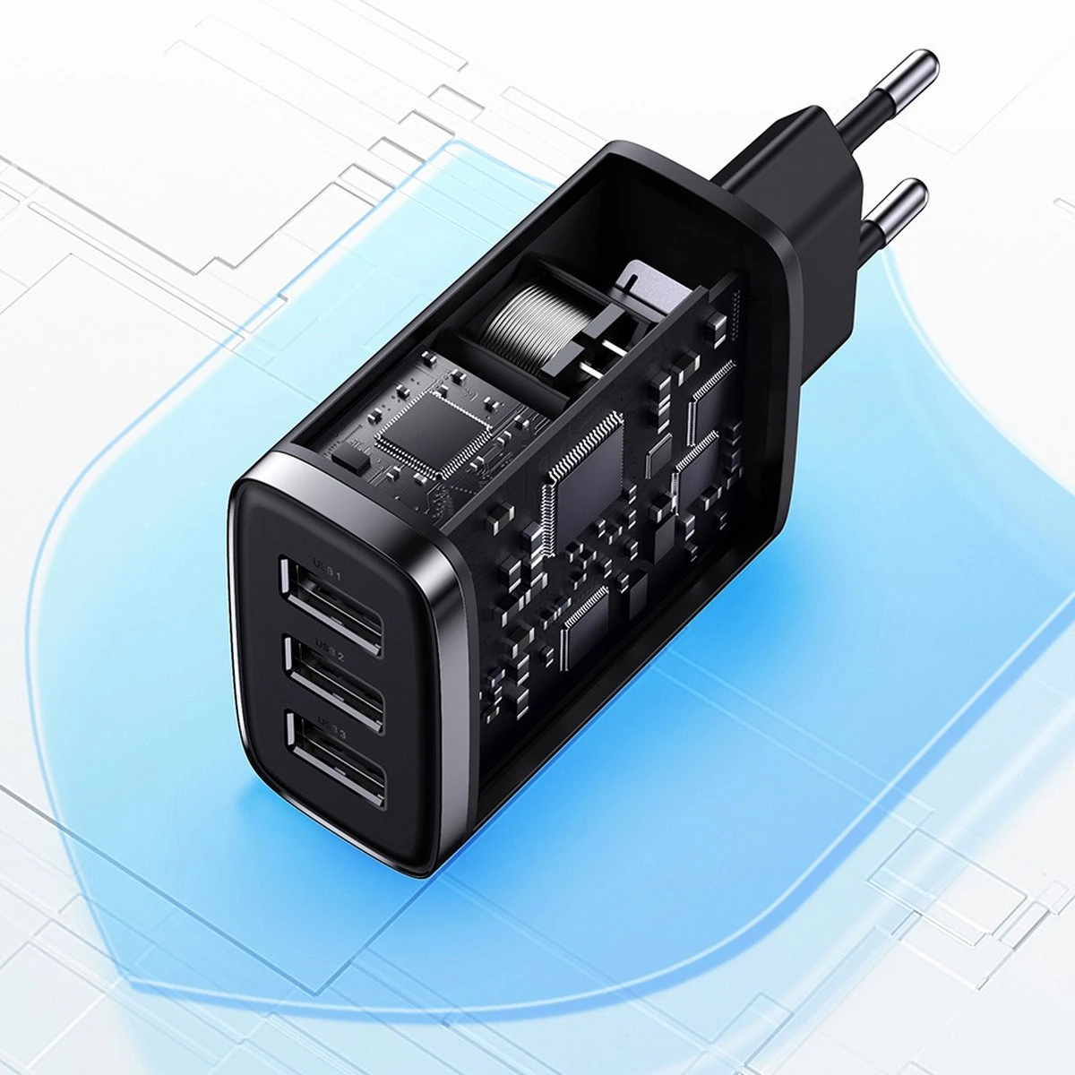 Baseus Sieninis įkroviklis 17W 3xUSB 3.4A, juodas