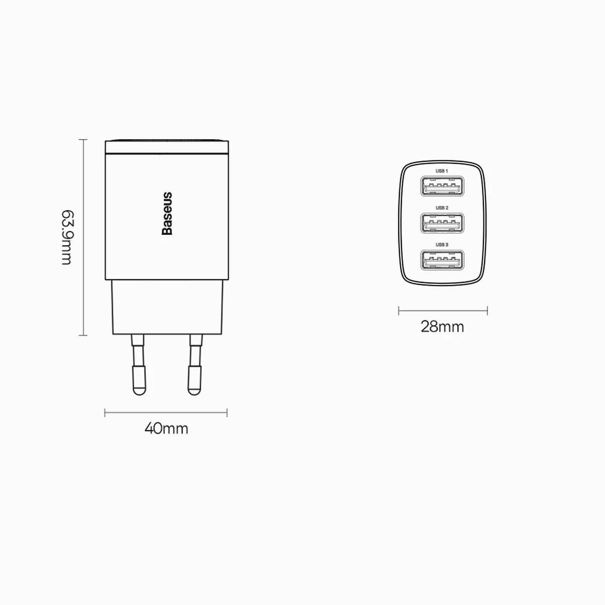 Baseus Sieninis įkroviklis 17W 3xUSB 3.4A, juodas