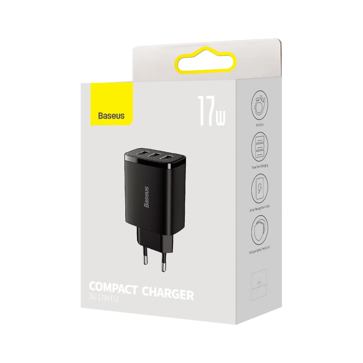Baseus Sieninis įkroviklis 17W 3xUSB 3.4A, juodas