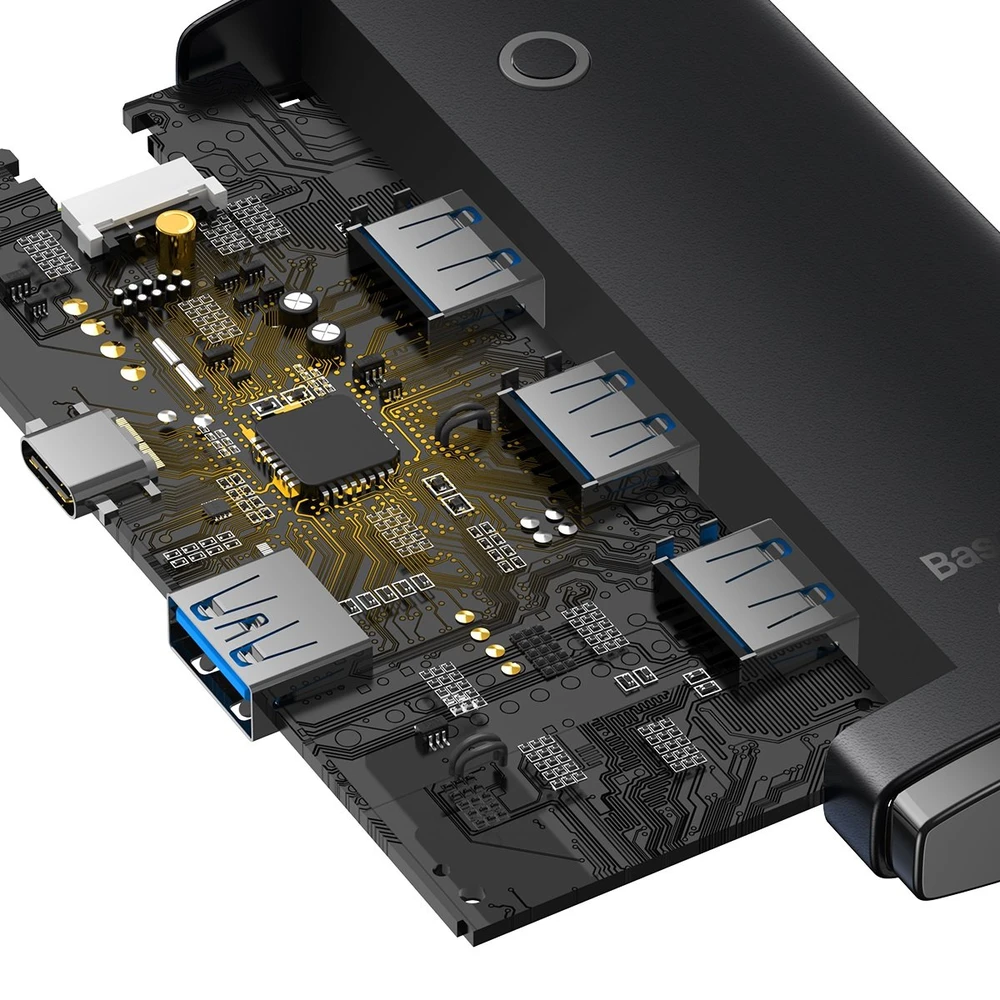 Baseus Lite serijos šakotuvas 4in1 USB-C - 4 x USB 3.0 + USB-C 1m – Juodas