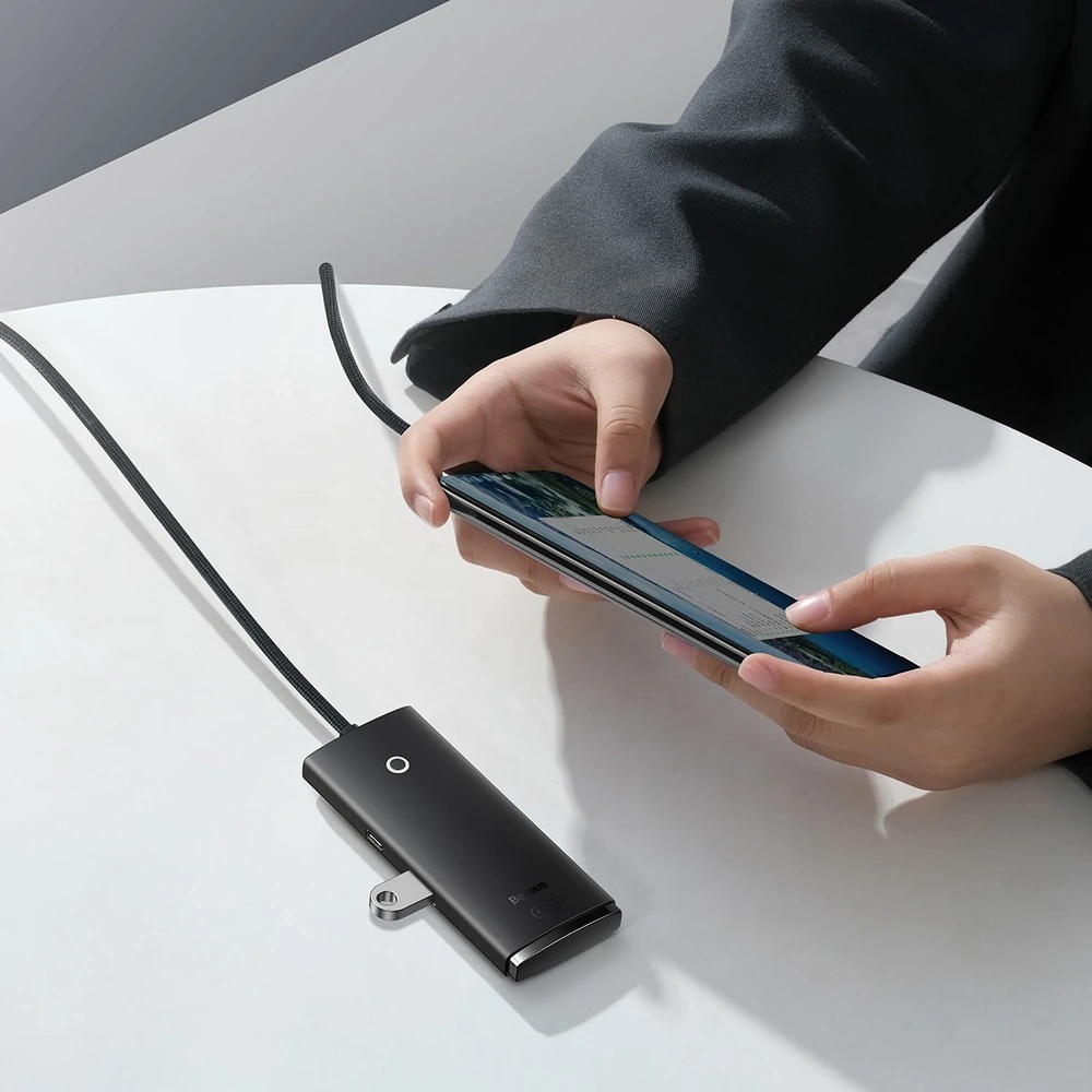 Baseus Lite serijos šakotuvas 4in1 USB-C - 4 x USB 3.0 + USB-C 1m – Juodas