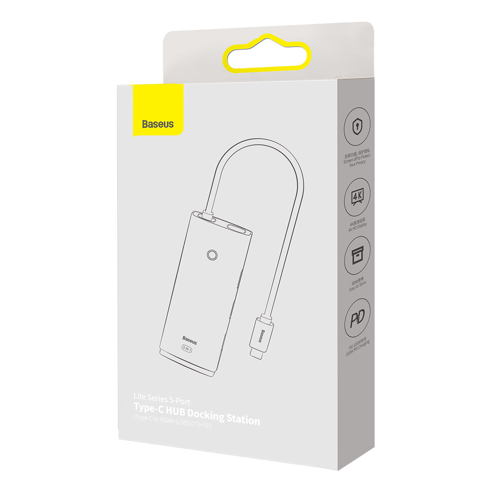 5in1 Baseus Lite serija USB-C 3x USB 3.0 + USB-C + HDMI šakotuvas (fekete)