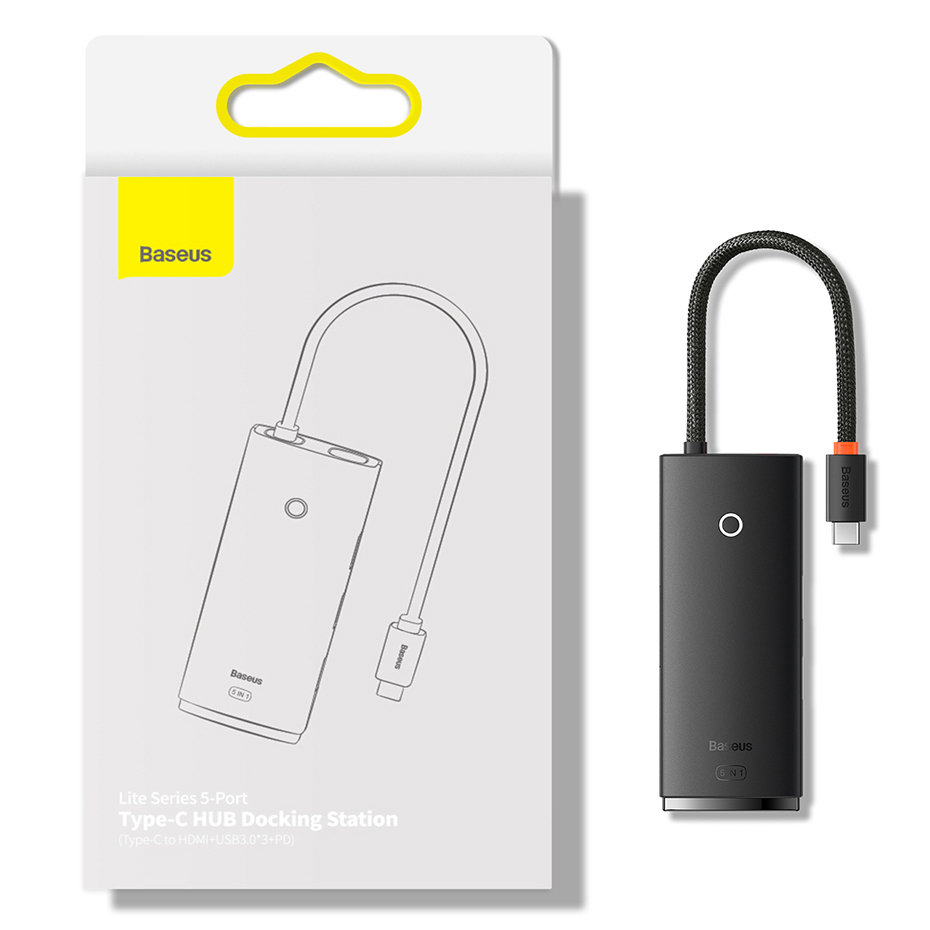 5in1 Baseus Lite serija USB-C 3x USB 3.0 + USB-C + HDMI šakotuvas (fekete)