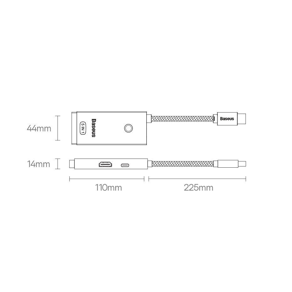 5in1 Baseus Lite serija USB-C 3x USB 3.0 + USB-C + HDMI šakotuvas (fekete)
