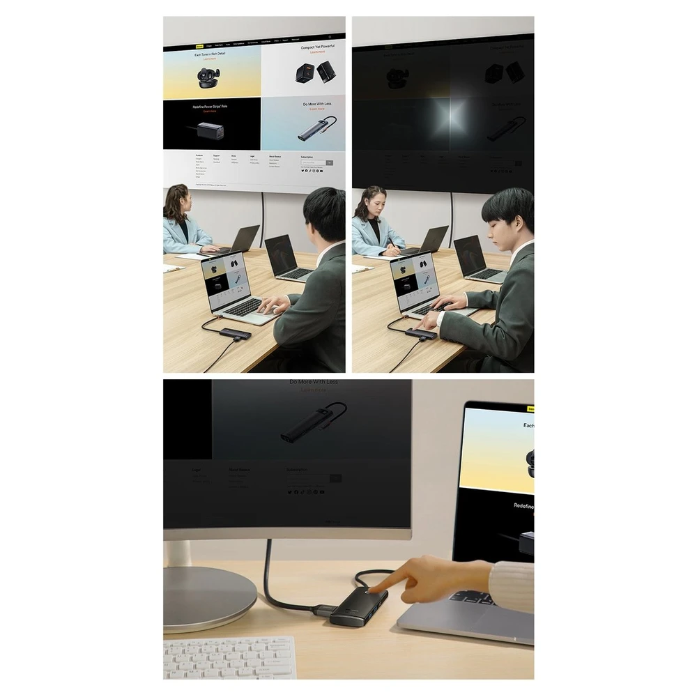 „Baseus Lite“ serijos šakotuvas 6w1 USB-C iki 2x USB 3.0 + USB-C + HDMI + SD/TF (juodas)