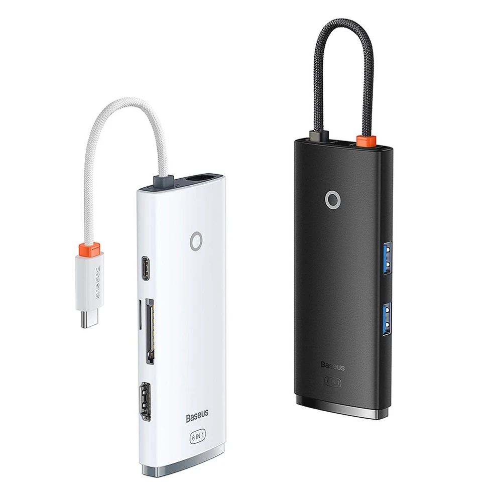 „Baseus Lite“ serijos daugiafunkcis HUB USB Type C - 2 x USB 3.0 / USB Type C PD / HDMI 1,4 / SD / TF baltas (baltas)