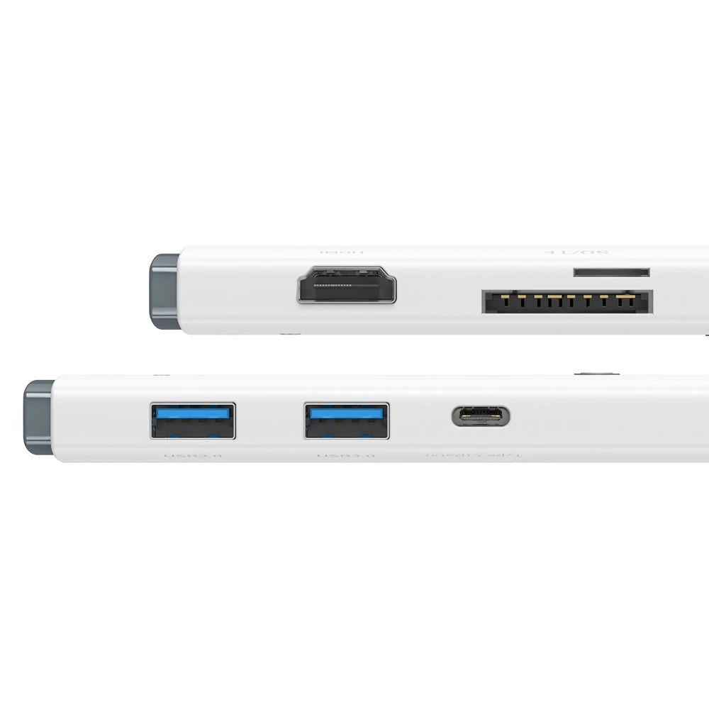 „Baseus Lite“ serijos daugiafunkcis HUB USB Type C - 2 x USB 3.0 / USB Type C PD / HDMI 1,4 / SD / TF baltas (baltas)