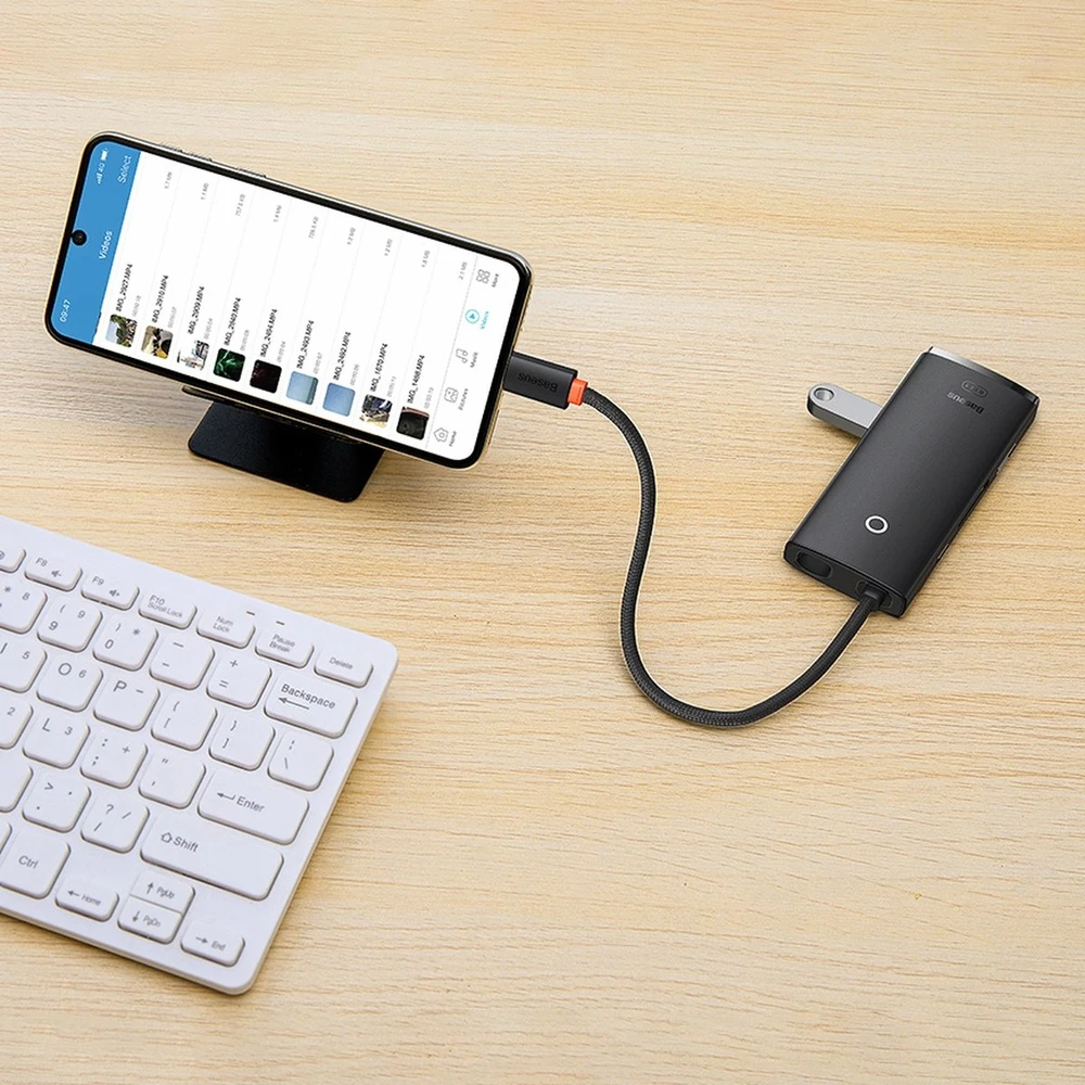 „Baseus Lite“ serijos daugiafunkcis HUB USB Type C - 2 x USB 3.0 / USB Type C PD / HDMI 1,4 / SD / TF baltas (baltas)