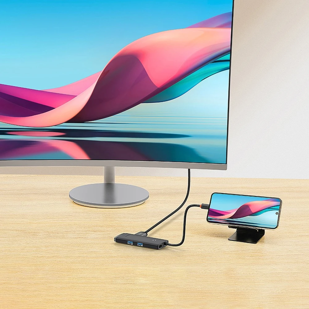 „Baseus Lite“ serijos daugiafunkcis HUB USB Type C - 2 x USB 3.0 / USB Type C PD / HDMI 1,4 / SD / TF baltas (baltas)