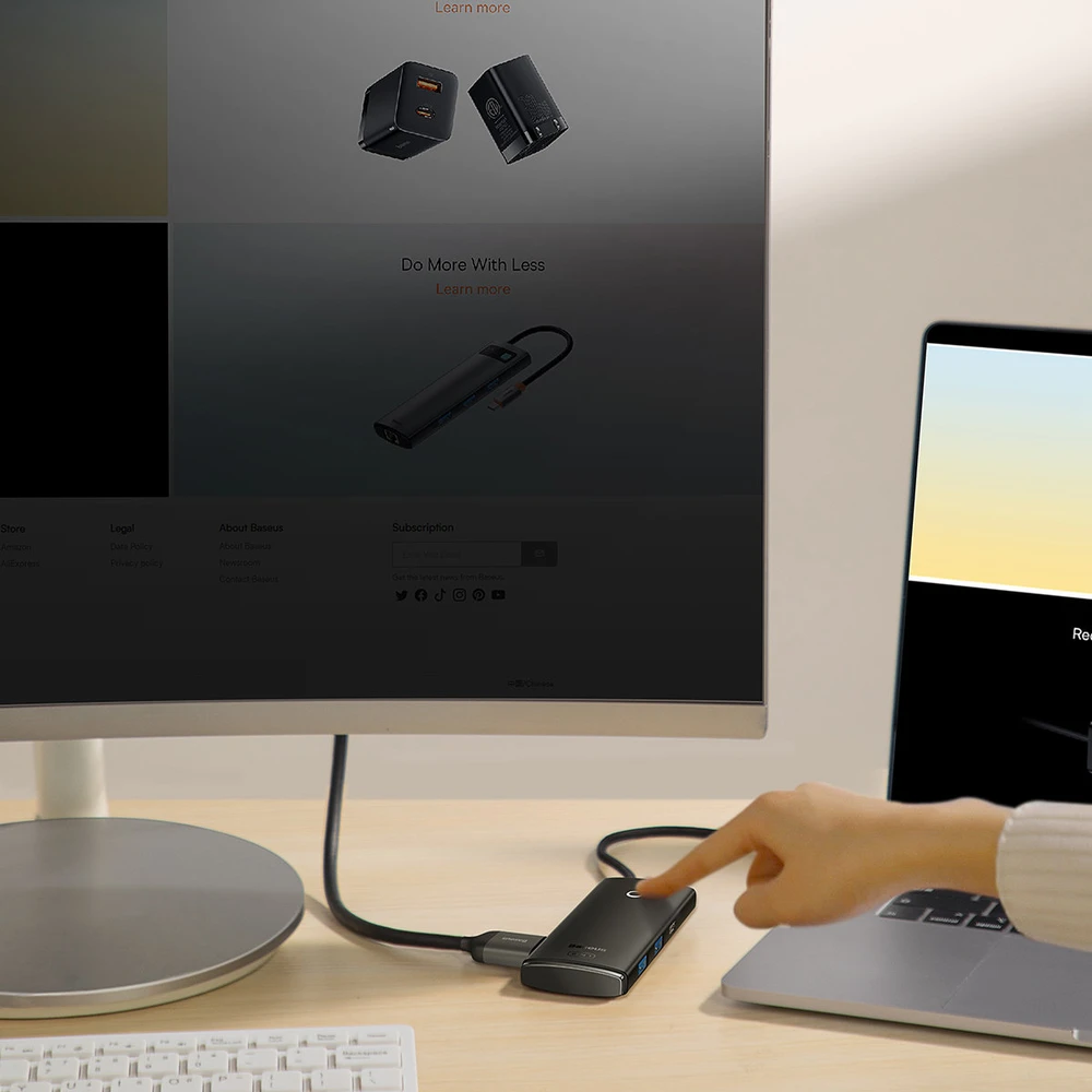 „Baseus Lite“ serijos šakotuvas 6w1 USB-C iki 2x USB 3.0 + USB-C + HDMI + SD/TF (juodas)