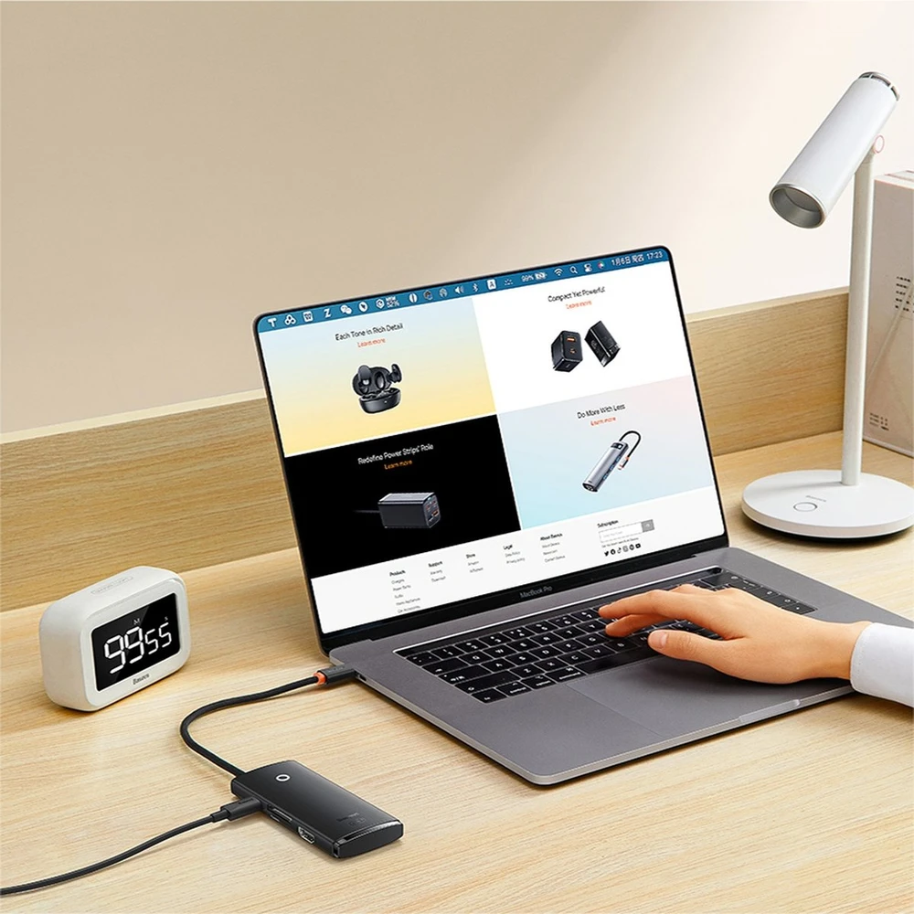 „Baseus Lite“ serijos daugiafunkcis HUB USB Type C - 2 x USB 3.0 / USB Type C PD / HDMI 1,4 / SD / TF baltas (baltas)