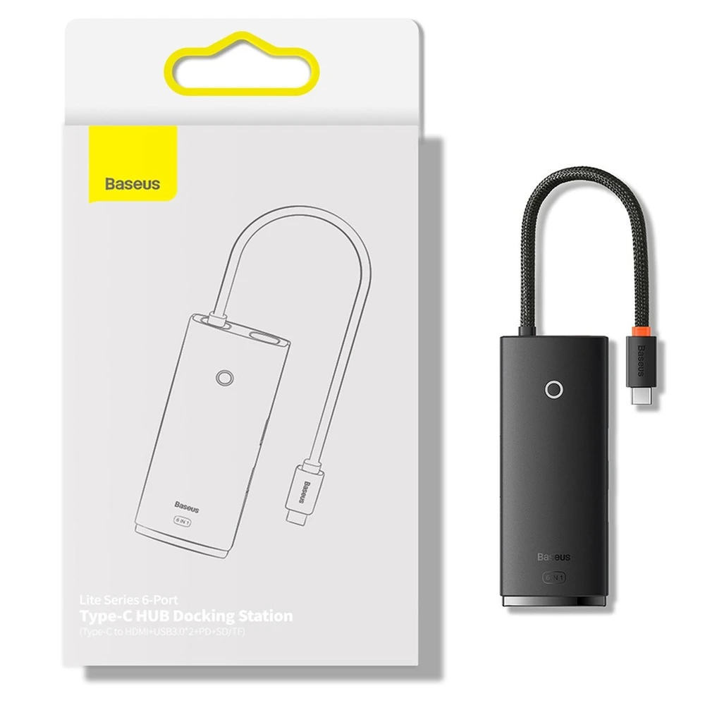 „Baseus Lite“ serijos daugiafunkcis HUB USB Type C - 2 x USB 3.0 / USB Type C PD / HDMI 1,4 / SD / TF baltas (baltas)