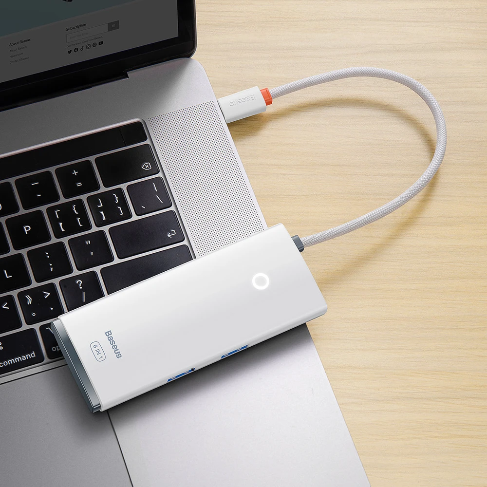 „Baseus Lite“ serijos daugiafunkcis HUB USB Type C - 2 x USB 3.0 / USB Type C PD / HDMI 1,4 / SD / TF baltas (baltas)
