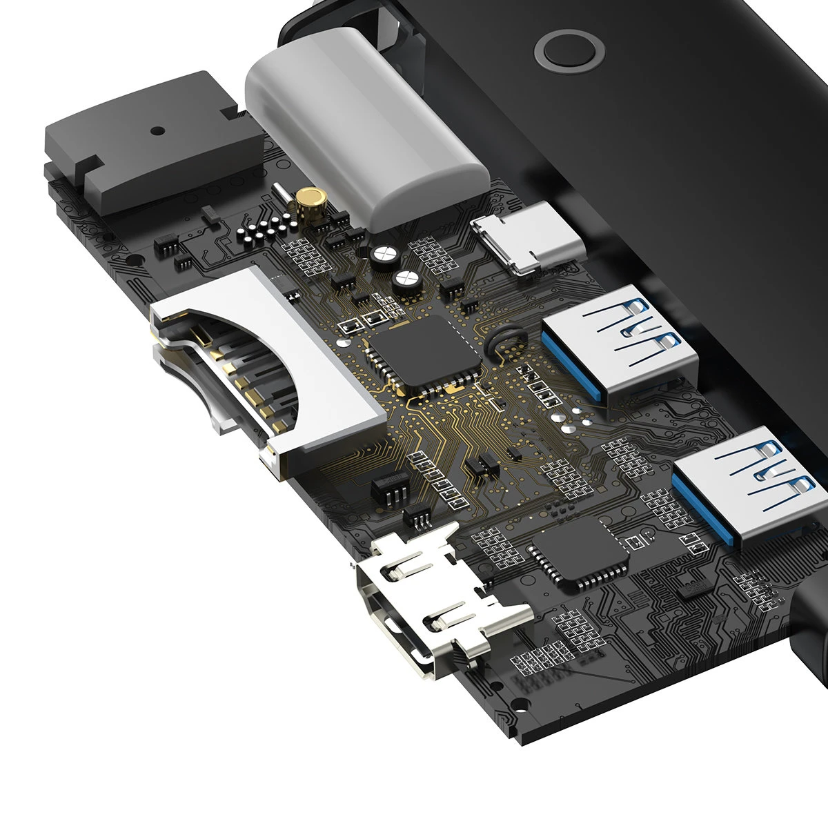 Jungčių stotelė / adapteris USB C kištukas - 2xUSB3.0, HDMI, USB C PD (krovimo), SD/Micro SD lizdai BASEUS