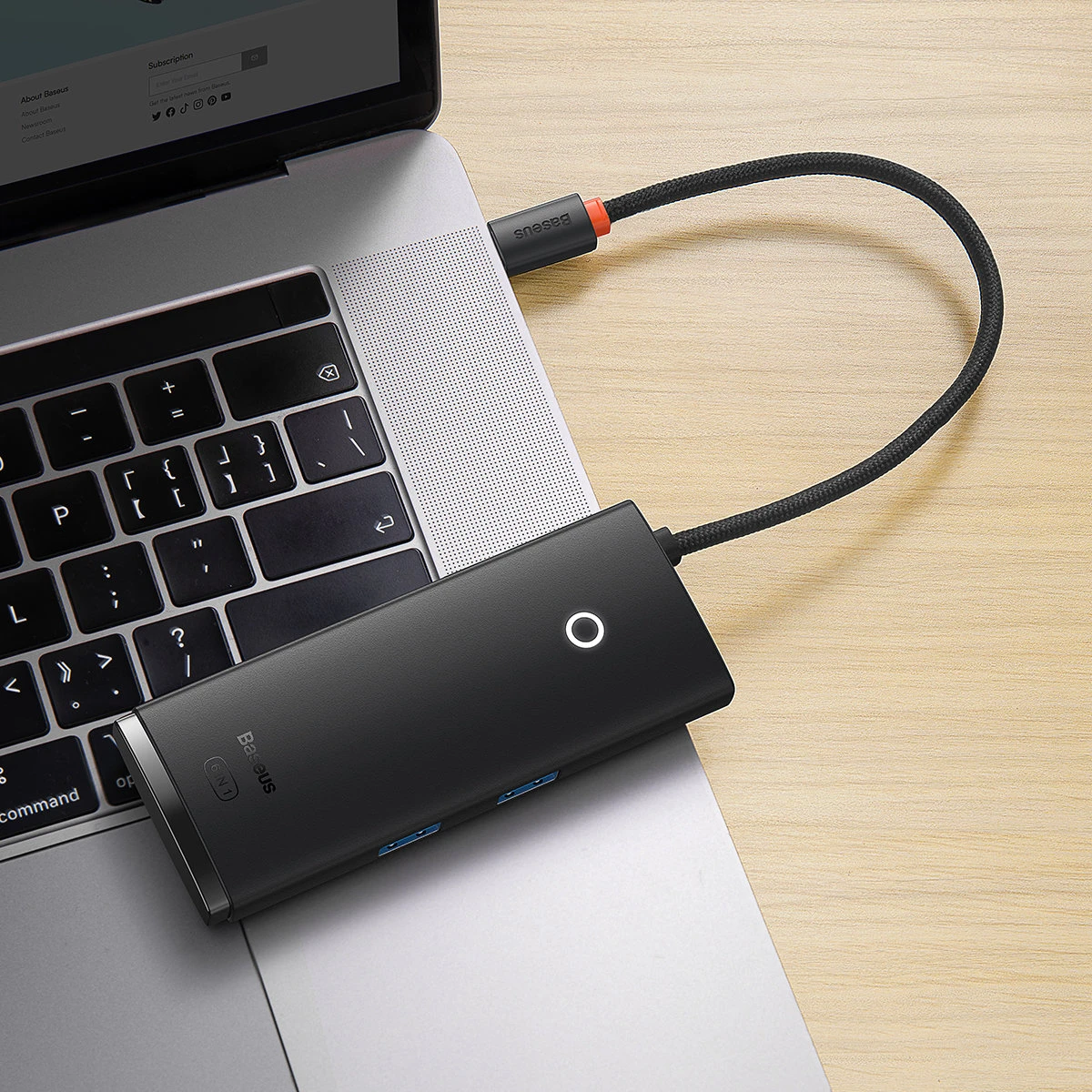 Jungčių stotelė / adapteris USB C kištukas - 2xUSB3.0, HDMI, USB C PD (krovimo), SD/Micro SD lizdai BASEUS