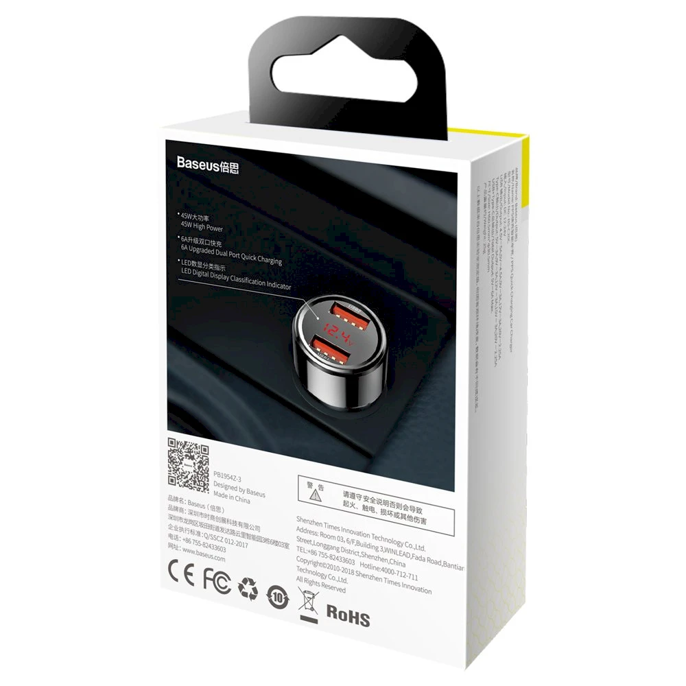 Baseus Magic automobilinis įkroviklis 2x USB QC 3.0 45W - Juodas